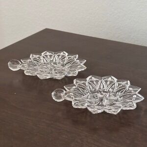 Set Of 2 Vintage MCM Federal Glass Petal Small Chamber Style Candle Holder Motif